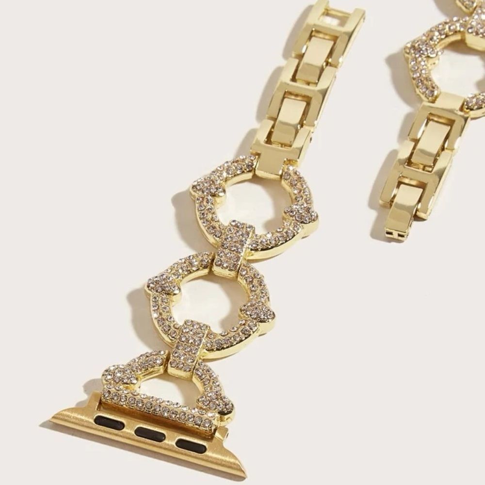 NWT Gold Rhinestones Apple Watch Band Stainless Steel High Quality Size … - Picture 2 of 4